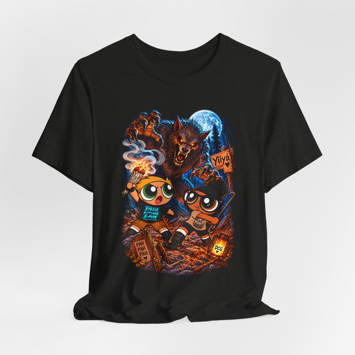 DCG Cartoon Campfire Tee — Cute Night Hike Graphic T-Shirt