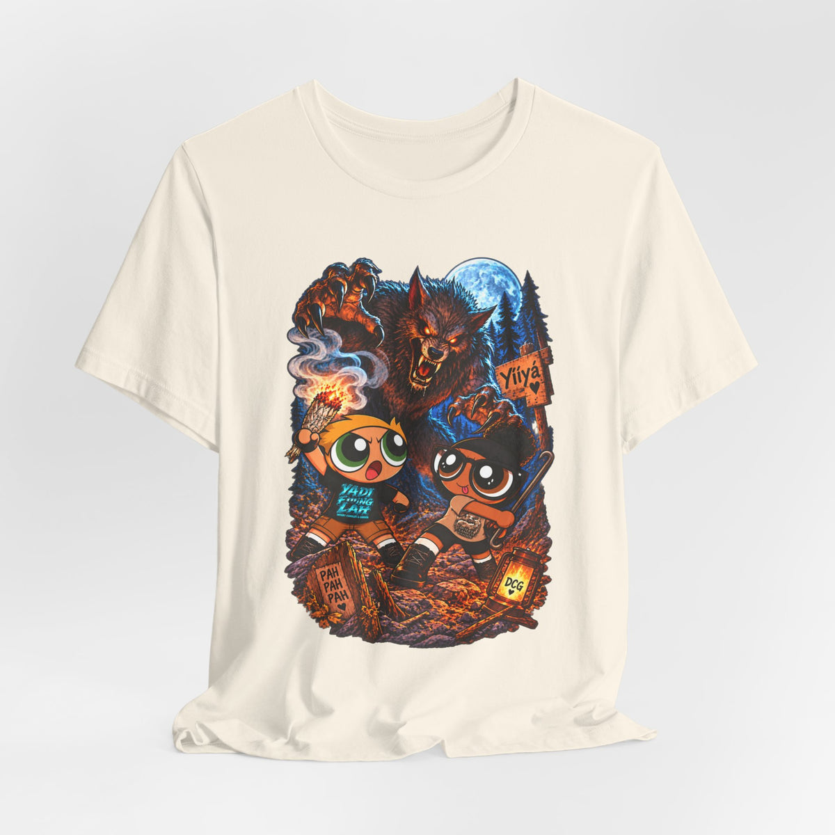 DCG Cartoon Campfire Tee — Cute Night Hike Graphic T-Shirt