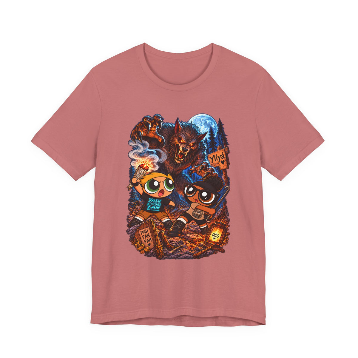 DCG Cartoon Campfire Tee — Cute Night Hike Graphic T-Shirt