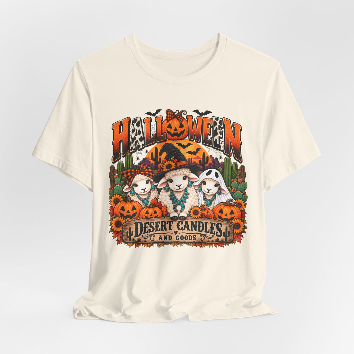 Halloween Desert Candles Tee — Cute Sheep Pumpkin Graphic T-Shirt