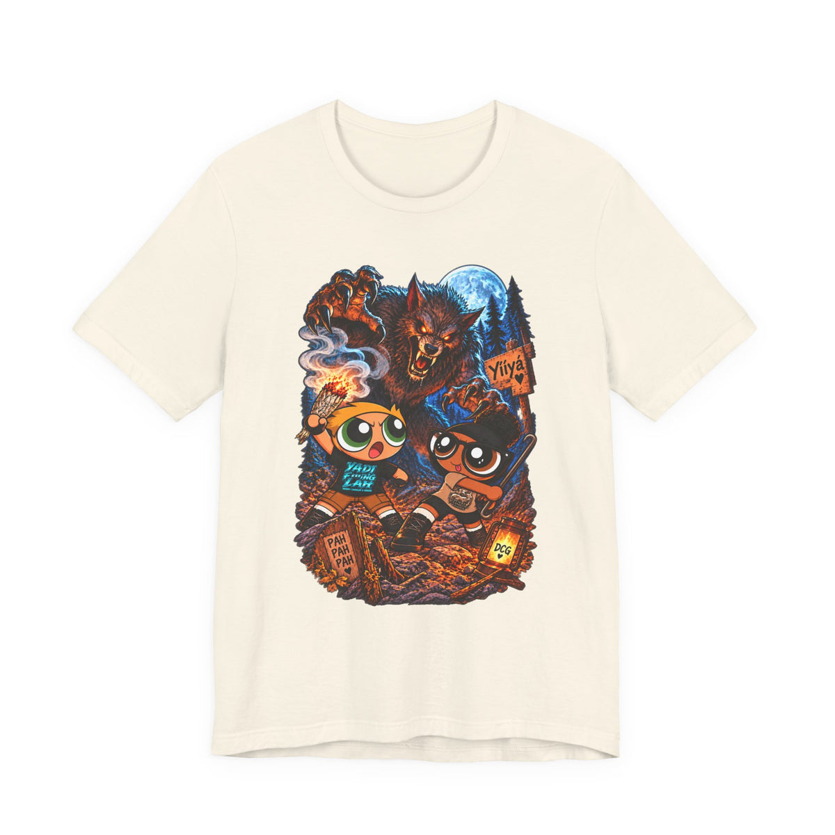 DCG Cartoon Campfire Tee — Cute Night Hike Graphic T-Shirt