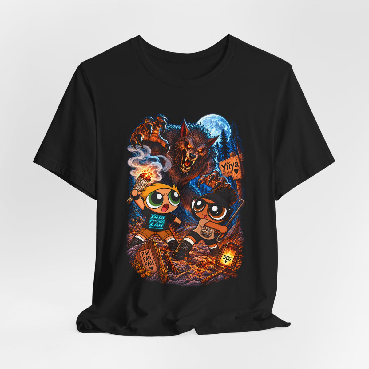 DCG Cartoon Campfire Tee — Cute Night Hike Graphic T-Shirt