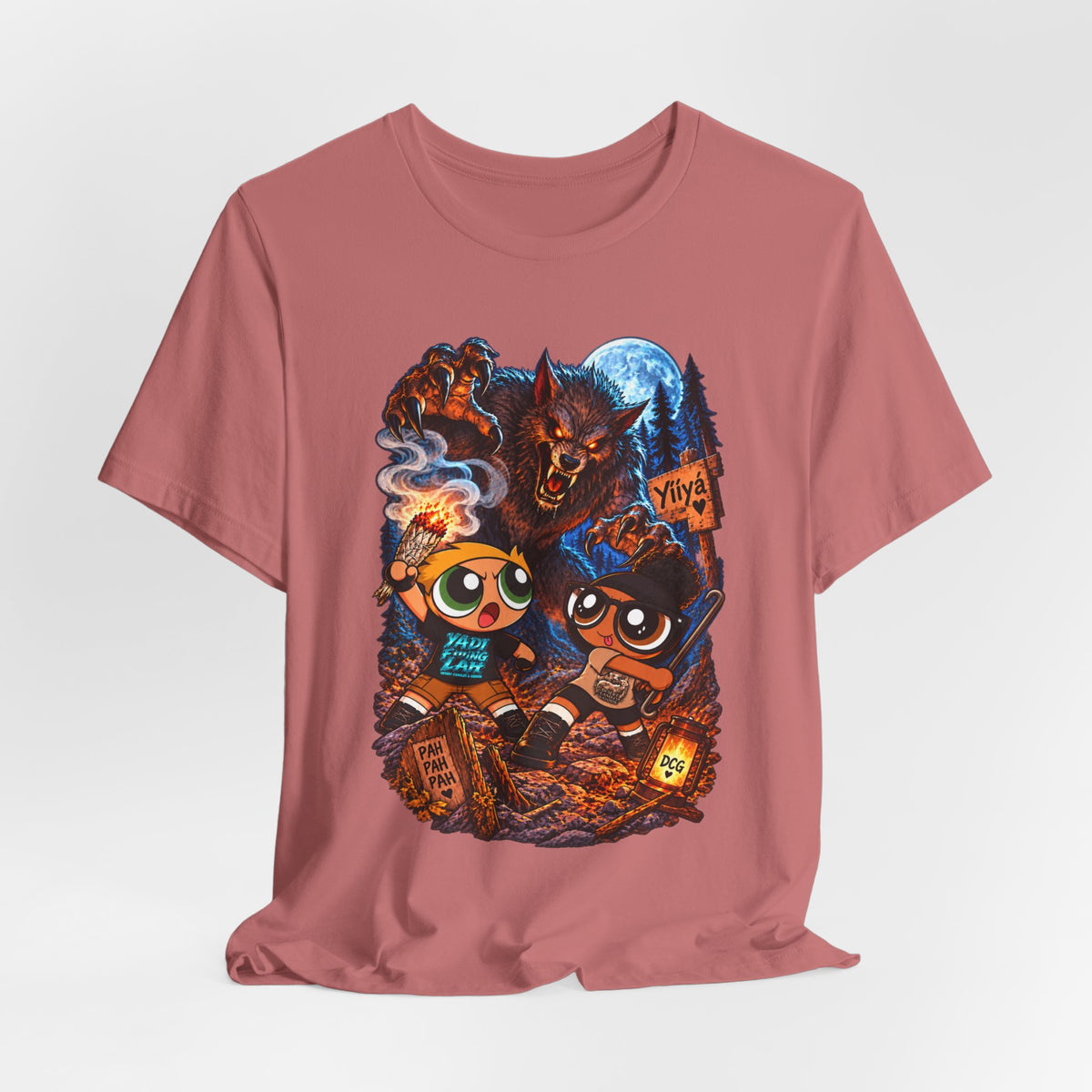 DCG Cartoon Campfire Tee — Cute Night Hike Graphic T-Shirt