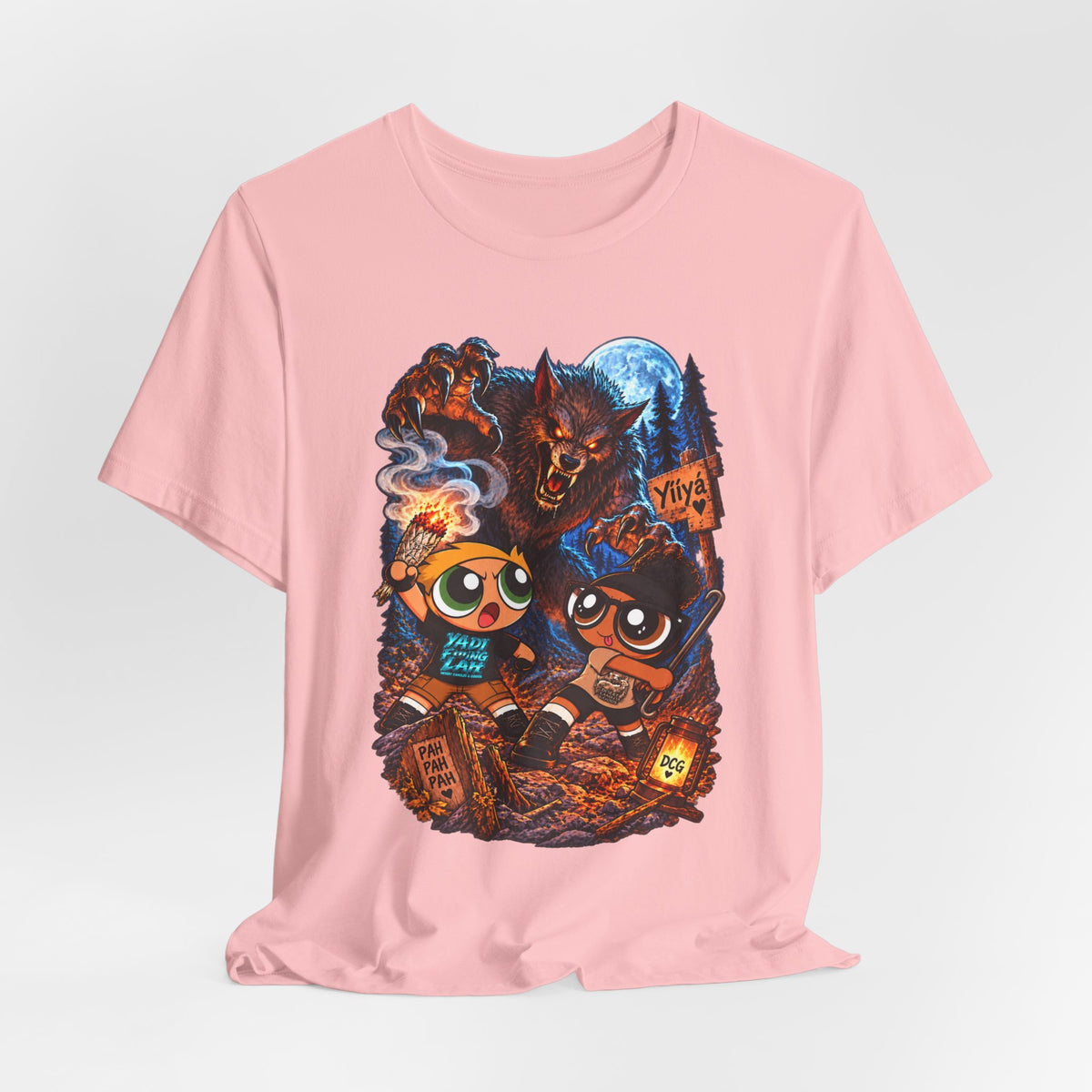 DCG Cartoon Campfire Tee — Cute Night Hike Graphic T-Shirt