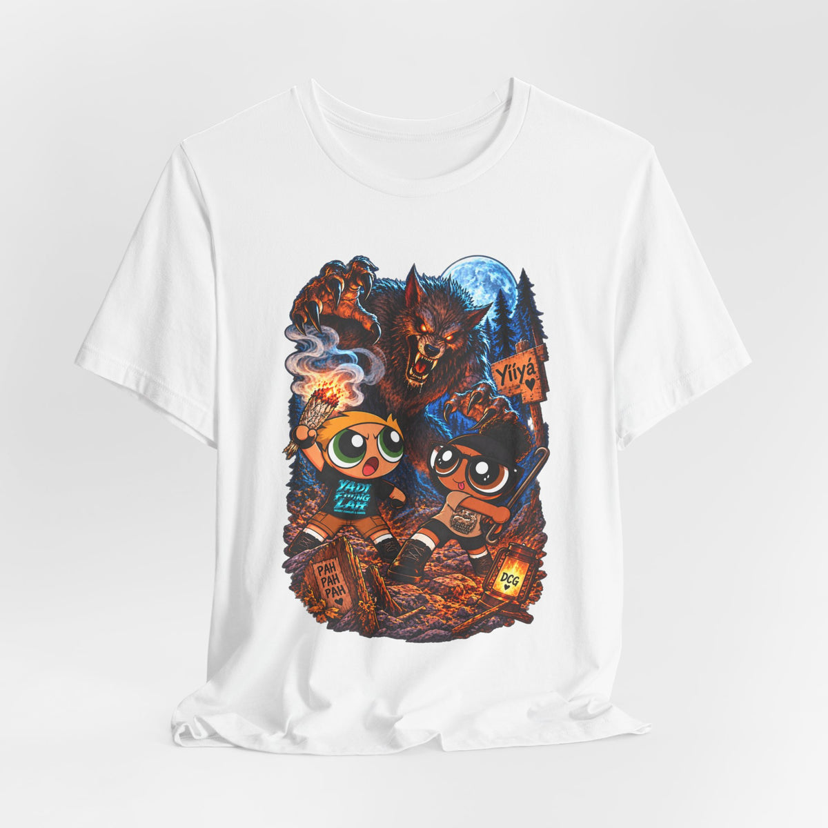 DCG Cartoon Campfire Tee — Cute Night Hike Graphic T-Shirt