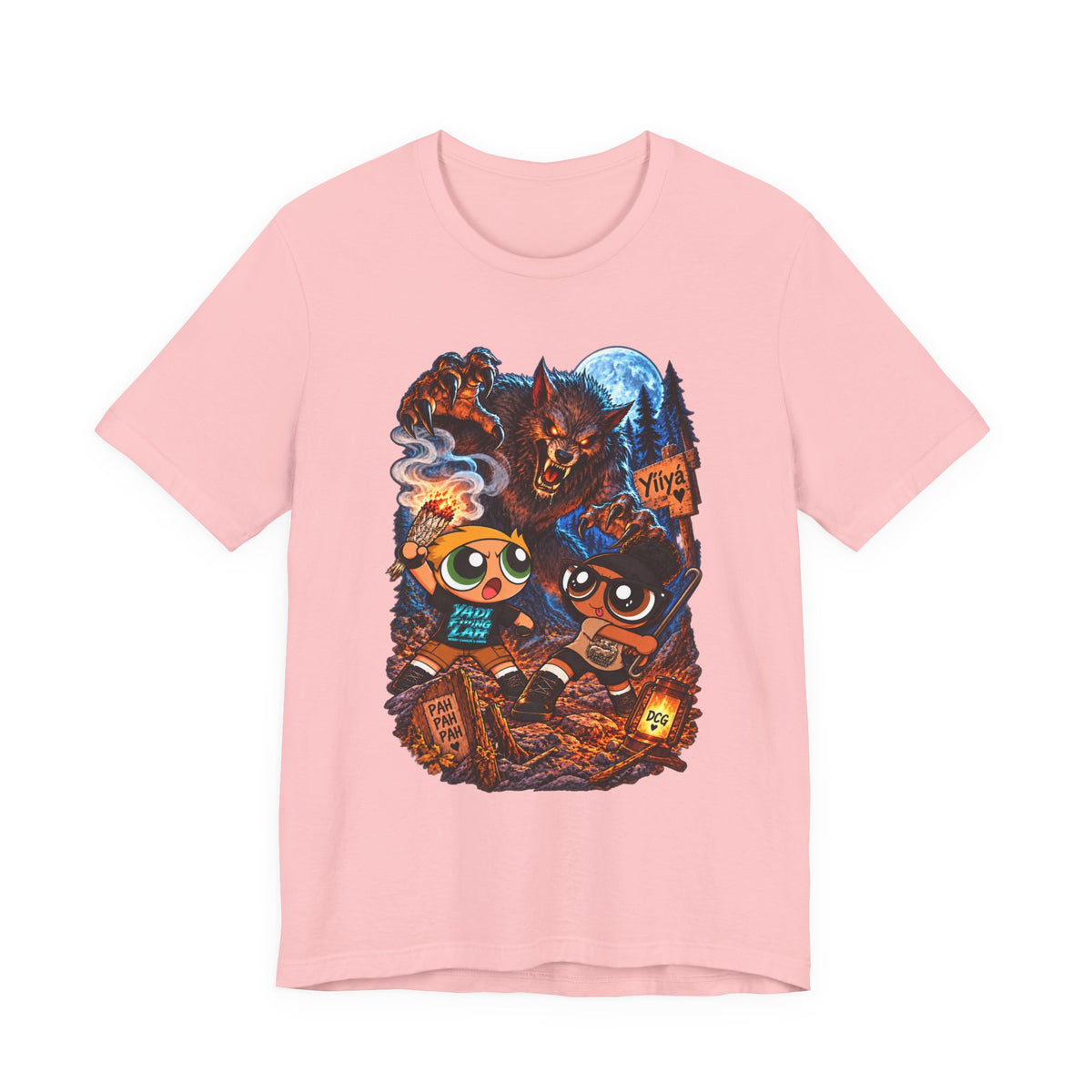 DCG Cartoon Campfire Tee — Cute Night Hike Graphic T-Shirt