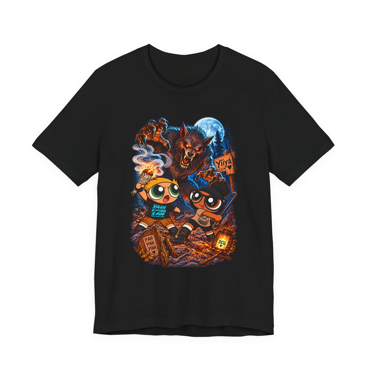 DCG Cartoon Campfire Tee — Cute Night Hike Graphic T-Shirt